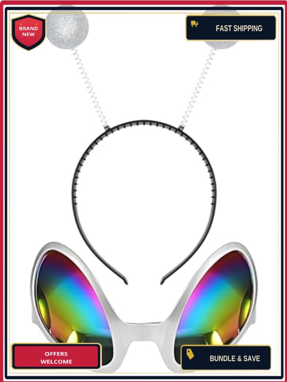 Alien Antenna Headband & Glasses Costume Accessory Set for Cosplay Halloween
